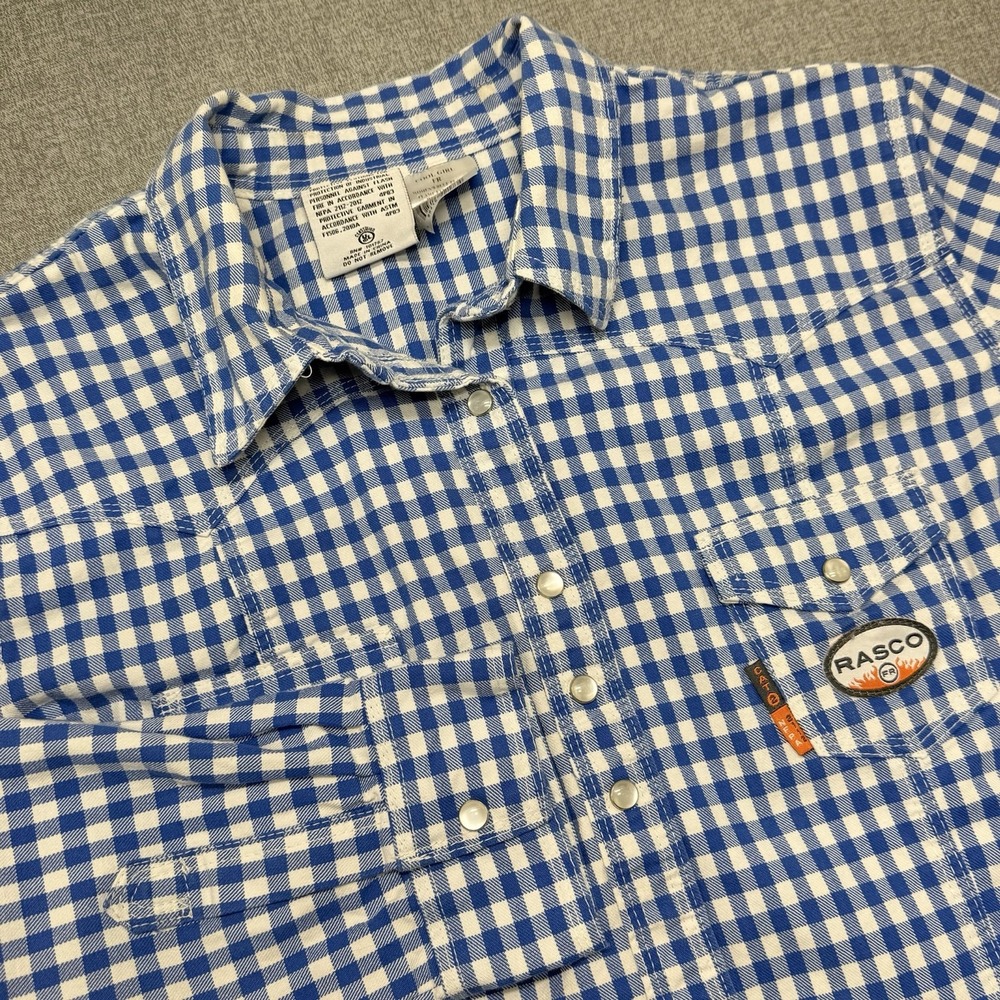 Rasco FR Women's XL Blue Plaid Flame Resistant Snap Work Shirt NFPA 2112 CAT 2